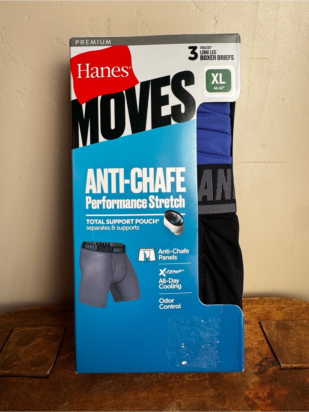 Hanes Moves Long Leg Boxer Briefs 3-Pack in Black & Blue